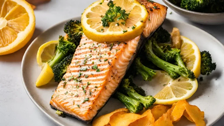 Omega-3 Delight: Heart-Healthy Air Fryer Salmon with Pumpkin Chips and Broccoli