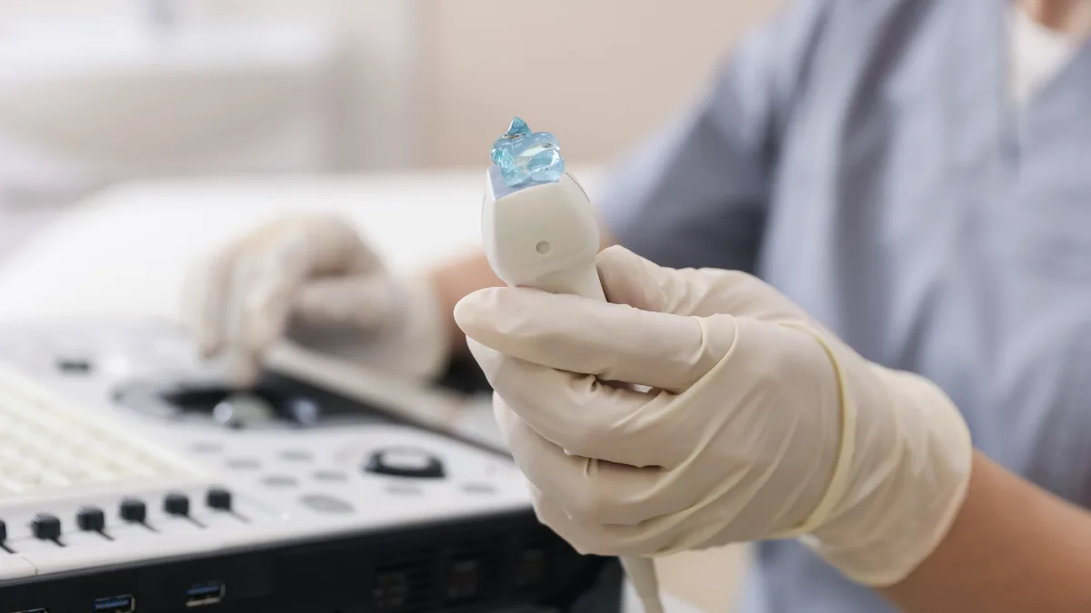Clinician holding an echocardiogram probe