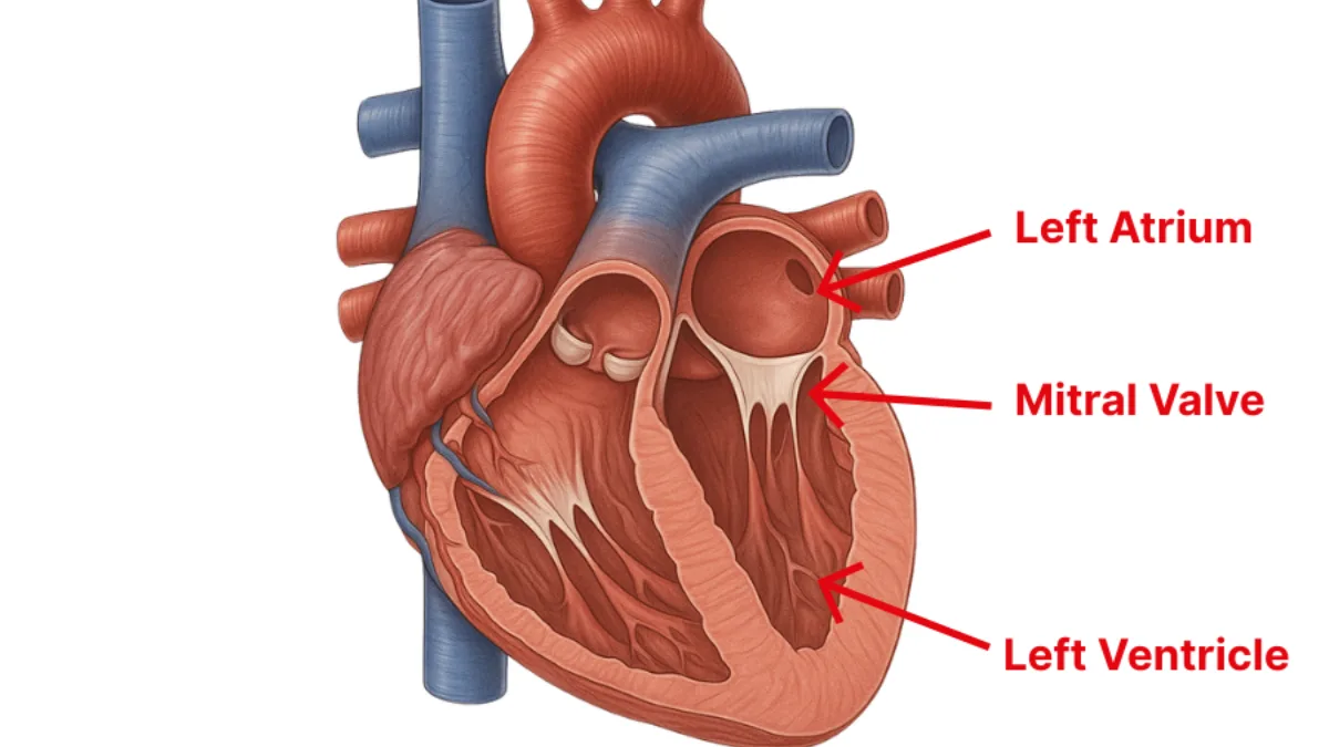Cross-section of the heart showing the left atrium, mitral valve, and left ventricle